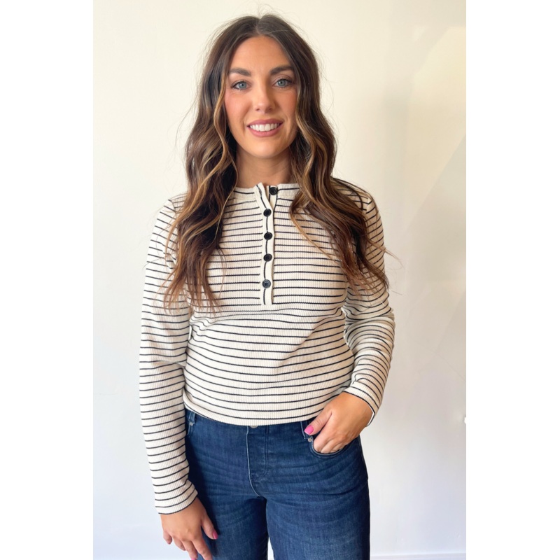 Beasley Ribbed Long Sleeve XS Natural Black Stripe