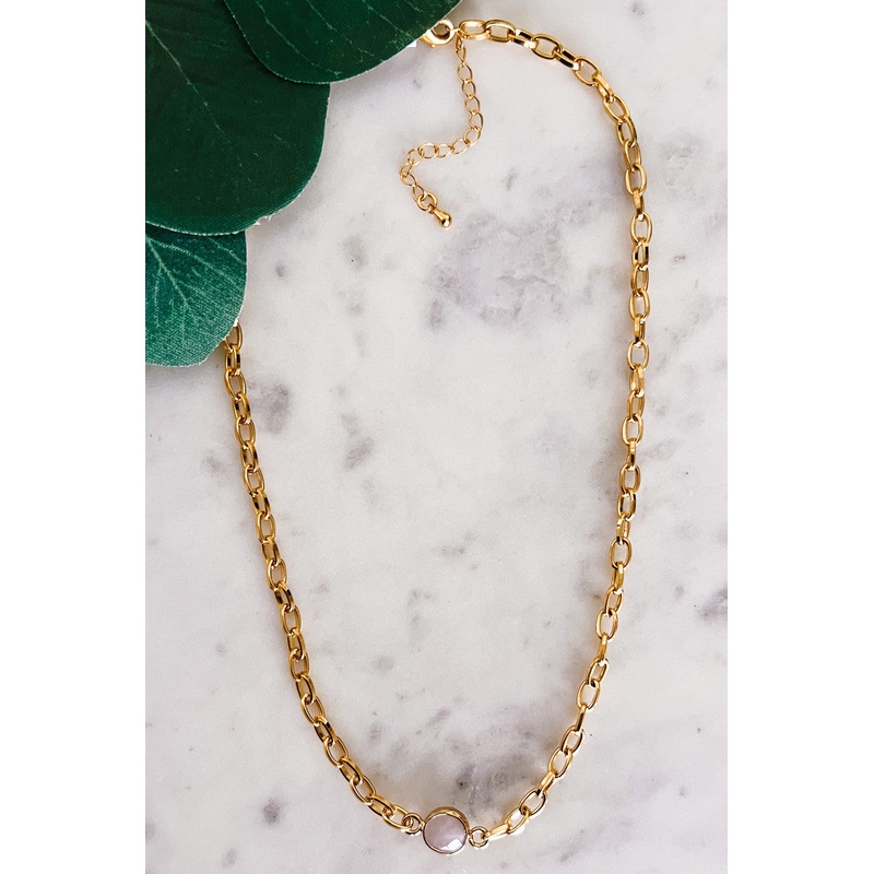 Chain Necklace with Stone Detail Purple