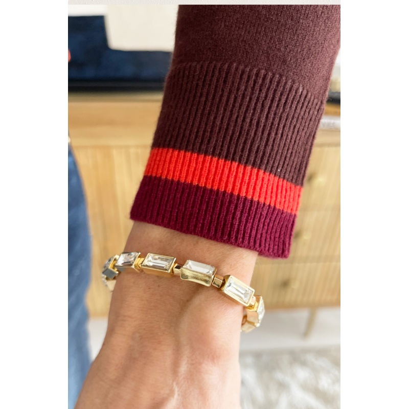 Crystal Baguette Stretch Bracelet Gold