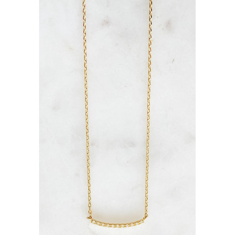Cubic Zirconia Curved Bar Necklace Gold