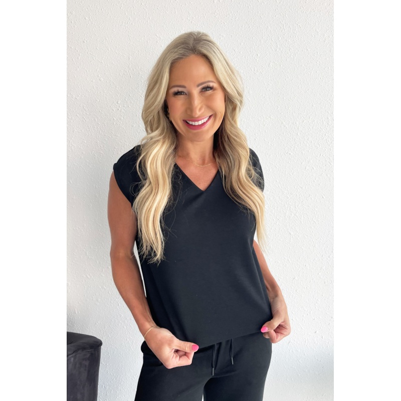 Dolman Sleeve V Neck Top XS Black