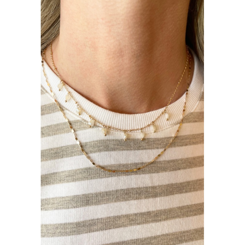 Glass Beaded Necklace Gold/White