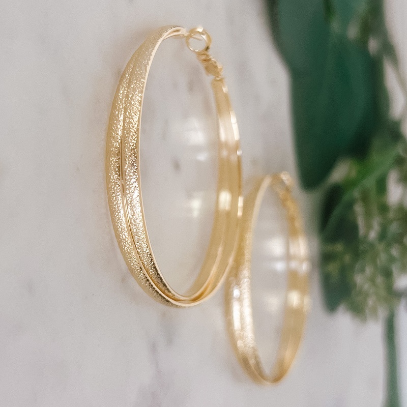 Hammered Texture Hoop Earrings Gold