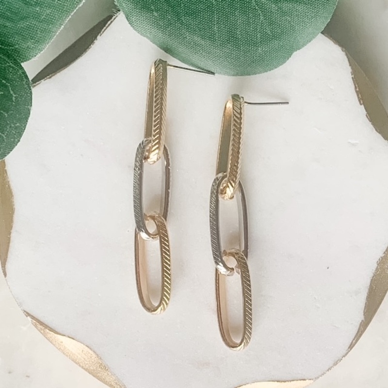 Long Metal Chain Post Earrings Mixed Metal