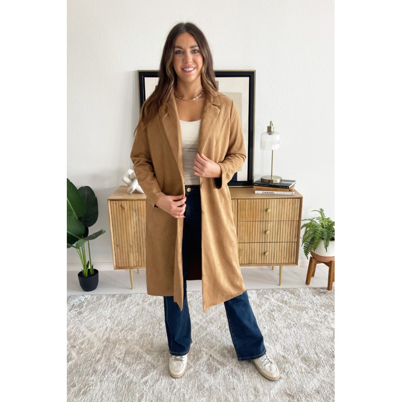 Long Suede Coat XS Camel