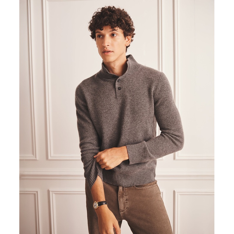 Luxe Cashmere Button Pullover Sweater Granite XS