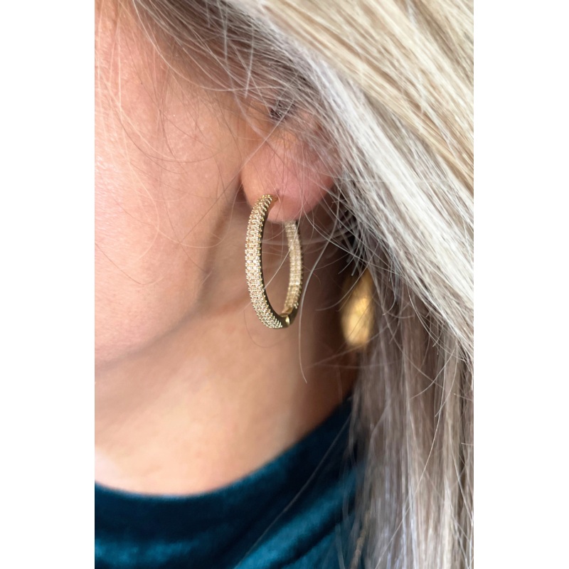 Pave Hoop Earrings Gold