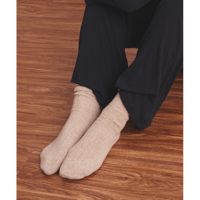 Signature Cashmere Ribbed Socks Oat S/M
