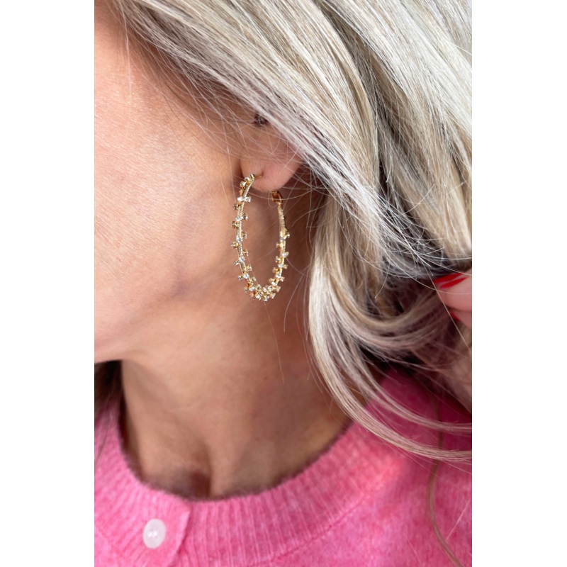 Stone Wrapped Hoop Earrings Gold