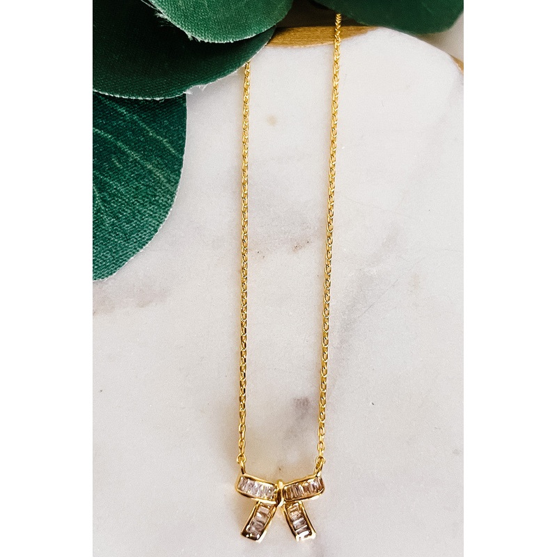 Studded Bow Necklace Gold