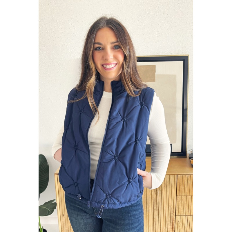 Textured Puffer Vest Small Navy