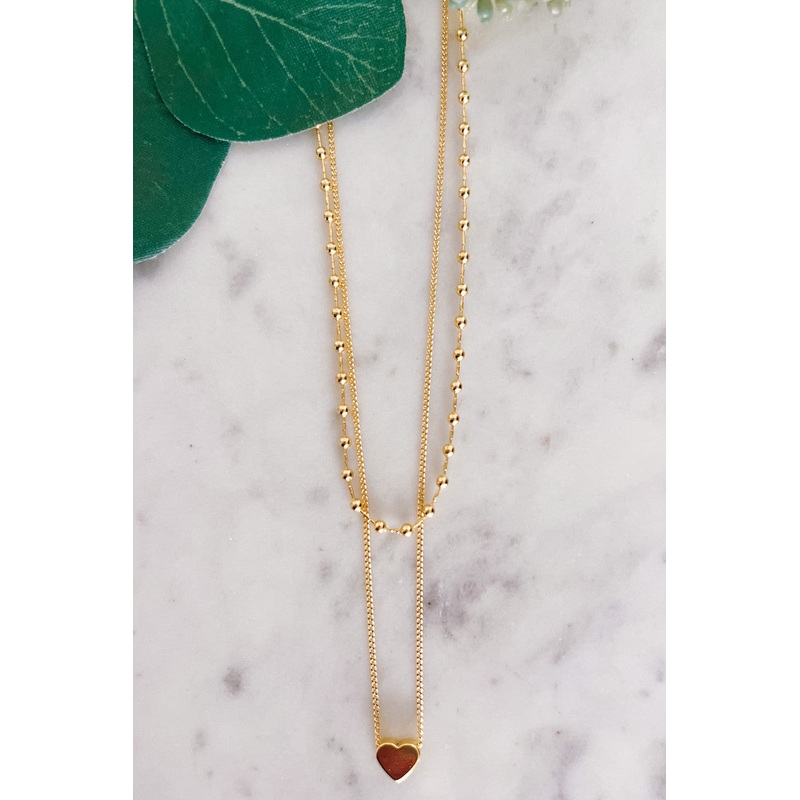 Two Layer Necklace with Heart Pendant Gold