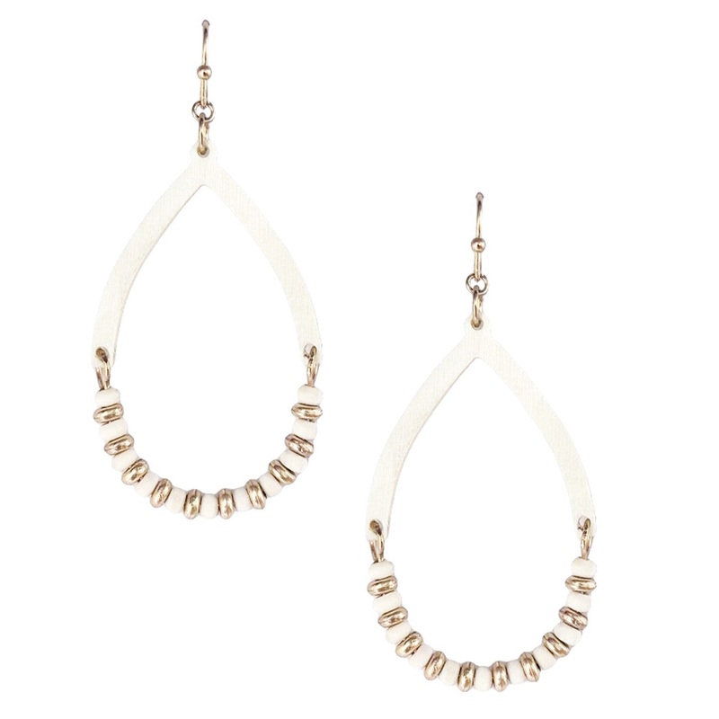 Wood Teardrop Earrings Ivory