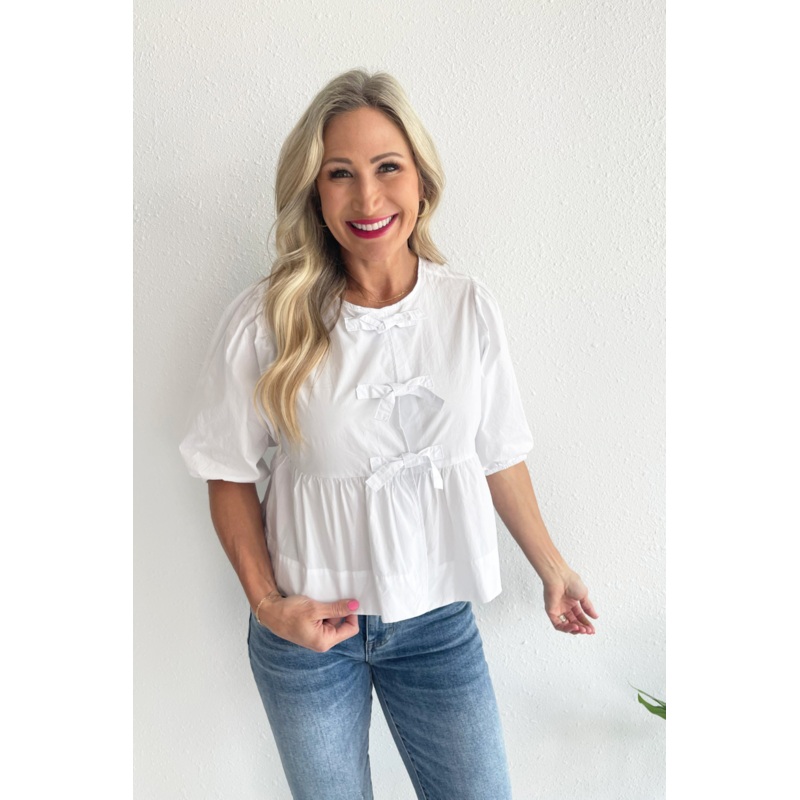 Lemont Puff Sleeve Bow Top XS Optic White