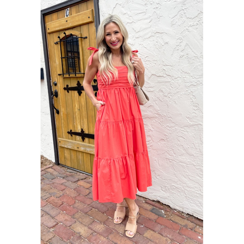 Pleated Bust Midi Dress Small Poppy