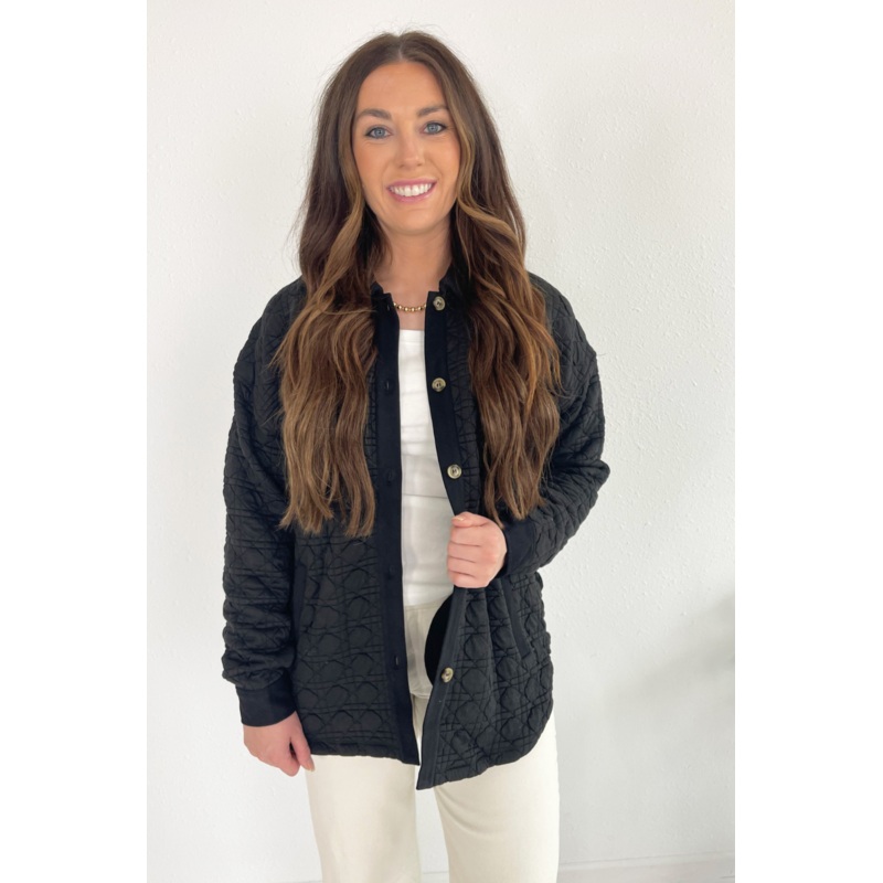 Quilted Button Down Shacket Small Black