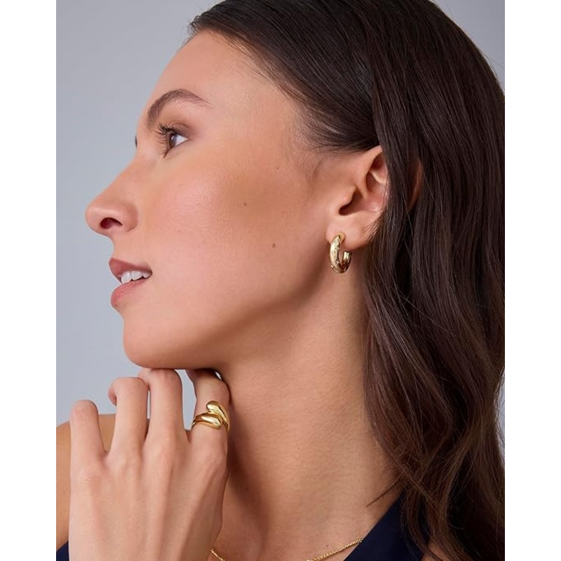 20mm Star Shine Hoop Earrings 14K White Gold Plated