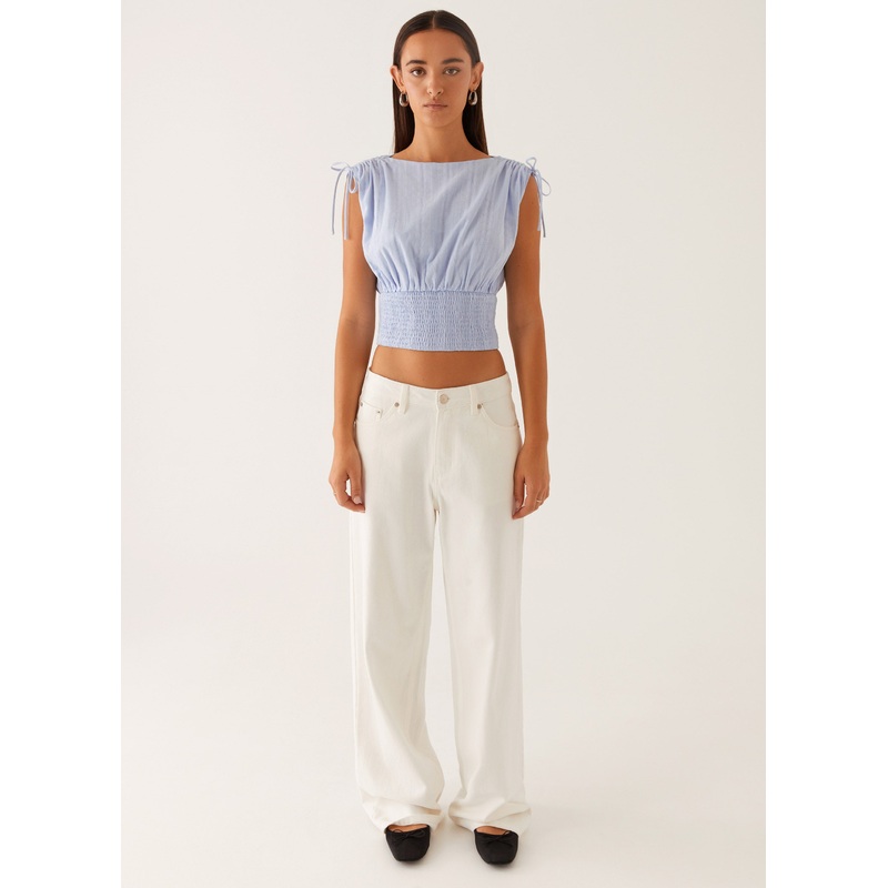 Leni Shirred Top – Pale Blue Pale Blue US 0