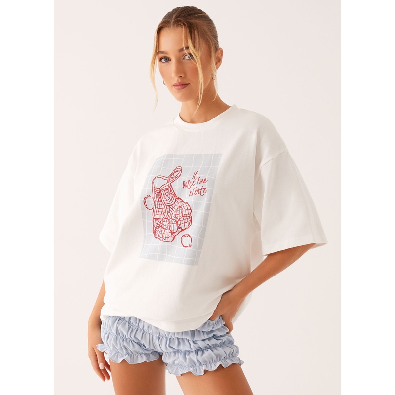 Born To Have Fun Oversized Graphic Tee – White White XXS-XS
