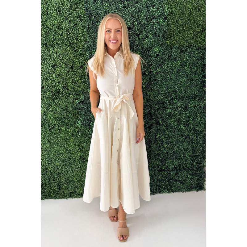 Button Down Maxi Dress Small Milk White