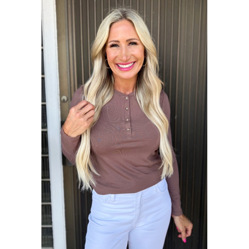 Henley Long Sleeve Small Brown