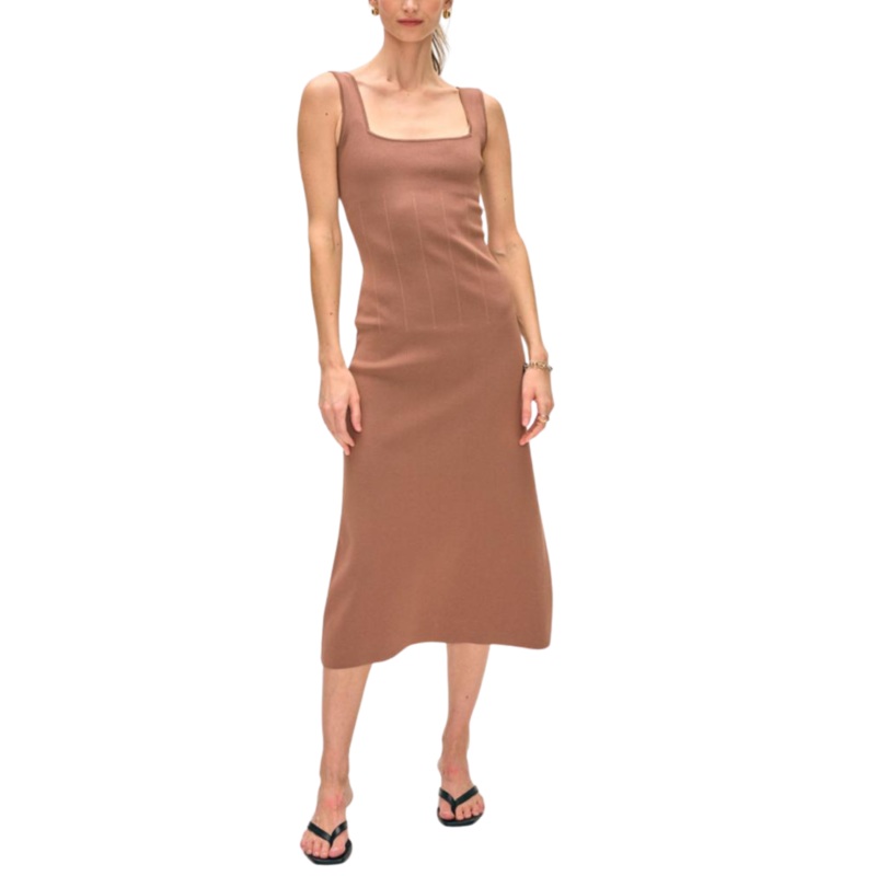Paperfine Midi Dress, Mocha Brown XS