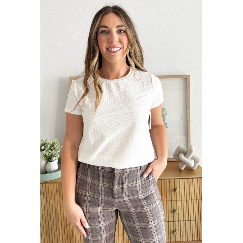 Short Sleeve Crew Neck Tee Rib Trim XS White