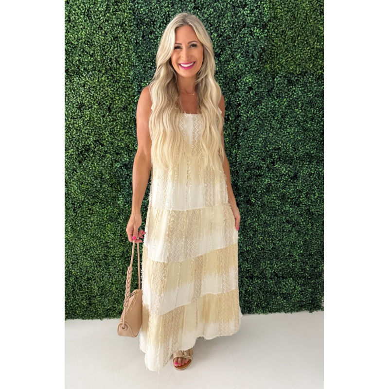 Tie Strap Easy Fit Woven Maxi Dress XS Brown Cream Chvr St