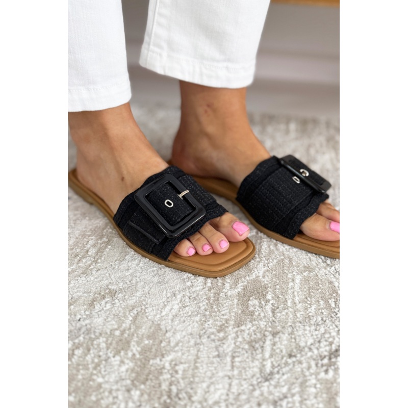 Woven Strap Buckle Sandal 6 Black
