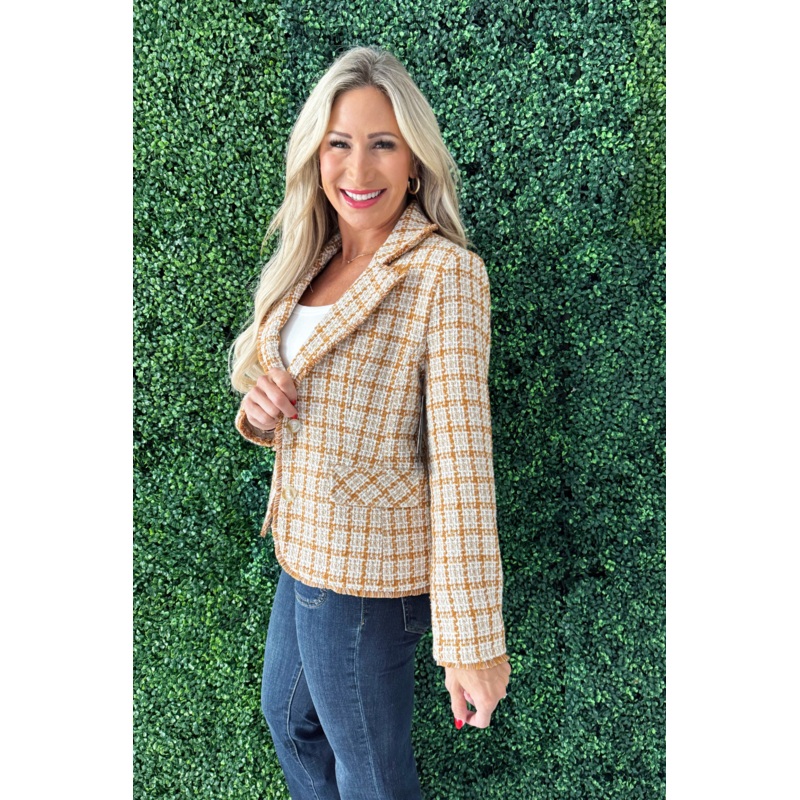 Blazer w/ Fray Edges XS Gold/Khaki Plaid