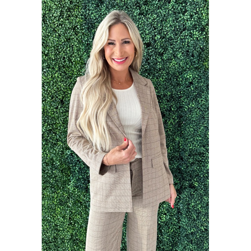 Boyfriend Blazer XS Khaki Grid Check