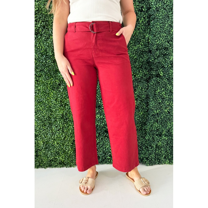 Stride Wide Leg w/ Self Belt 0 Maroon Berry