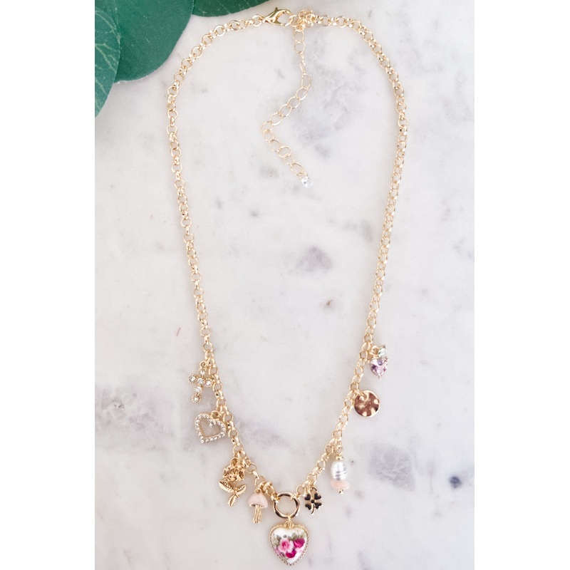 Charm Necklace with Ceramic Heart Gold