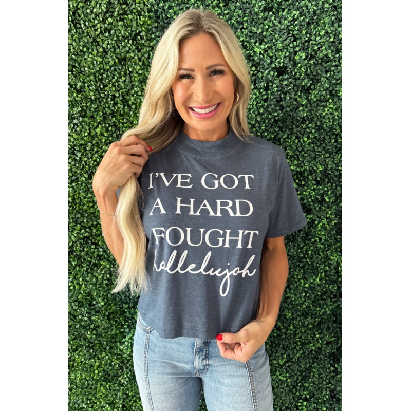 Hard Fought Hallelujah Boxy Tee Small Navy