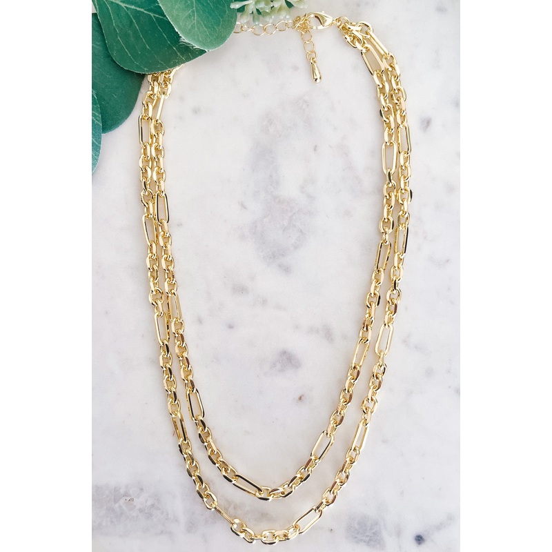 Layered Chain Link Necklace Gold