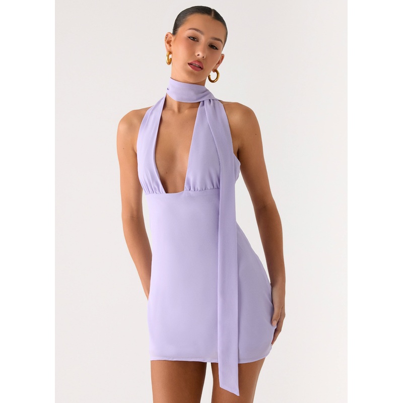 Melisande Scarf Neck Mini Dress – Lavender Lavender US 0