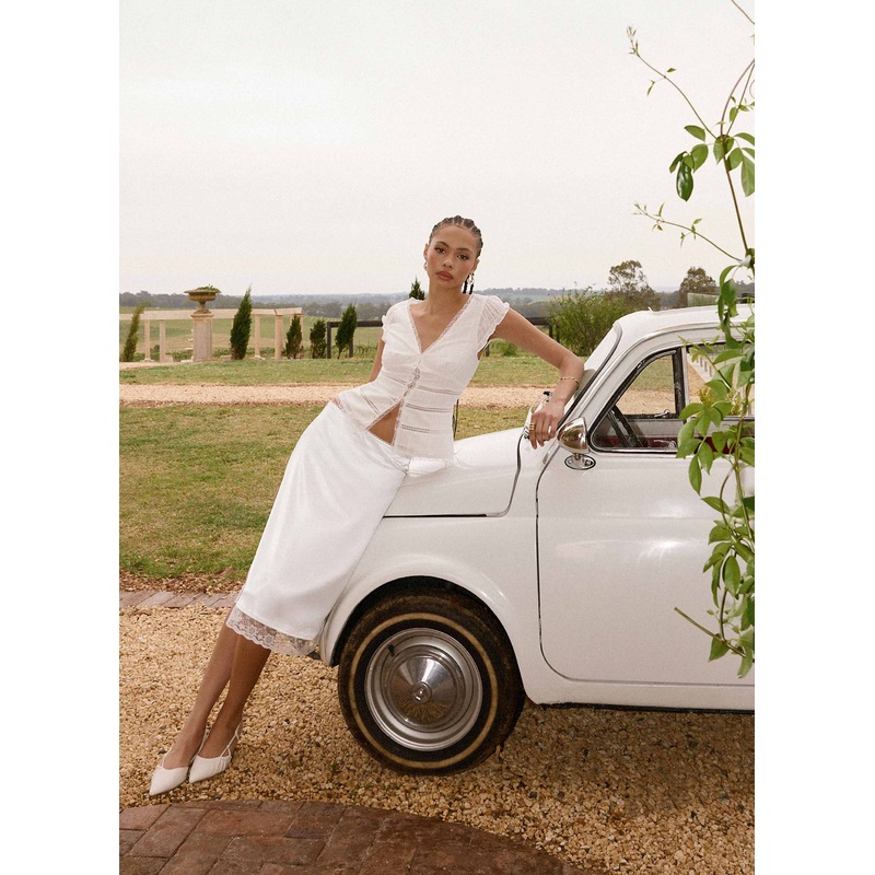 Ruann Lace Trim Top – White White US 0