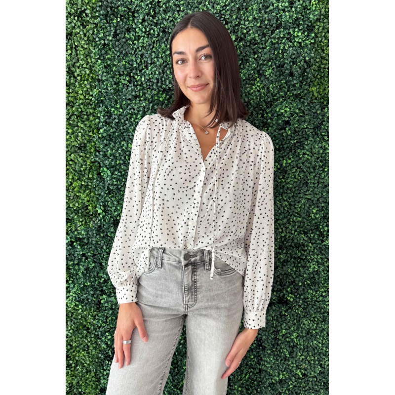 Geo Print Tie Detail Blouse Small Ivory