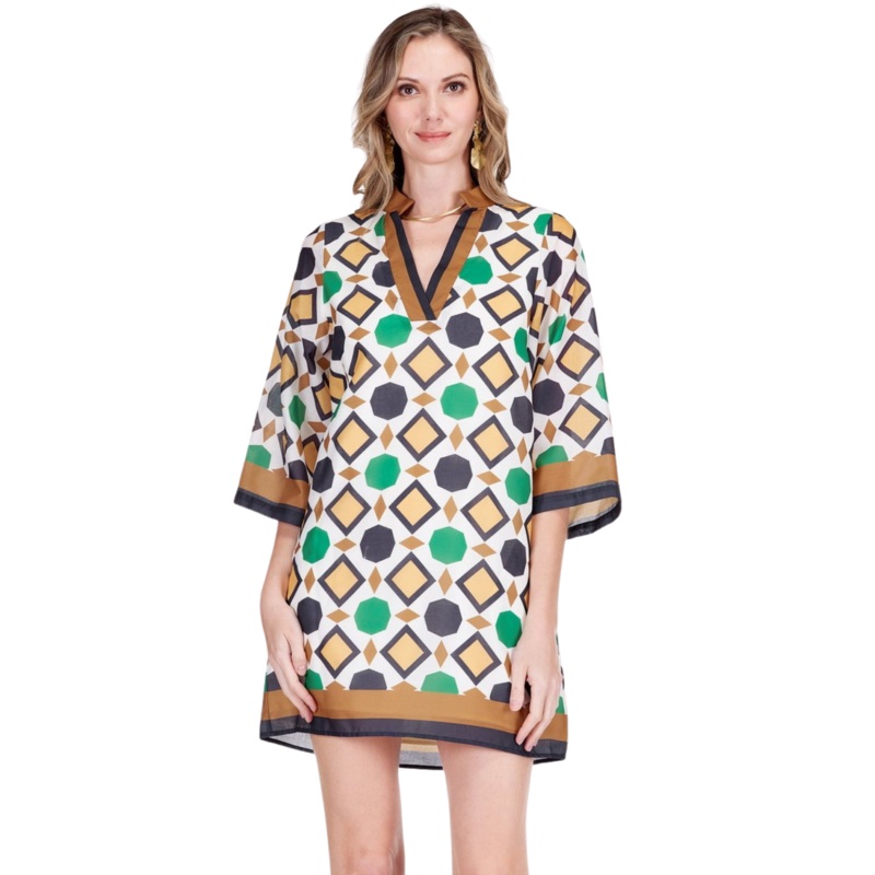 Bell Sleeve Caftan, Geo Border XS