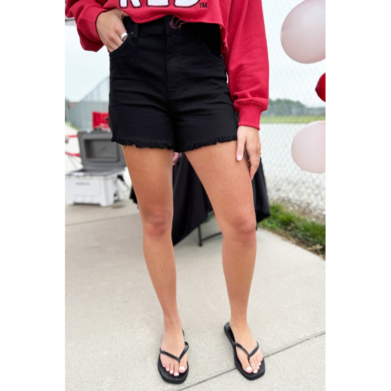 Jane High Rise Long Short Fray Hem Black 00