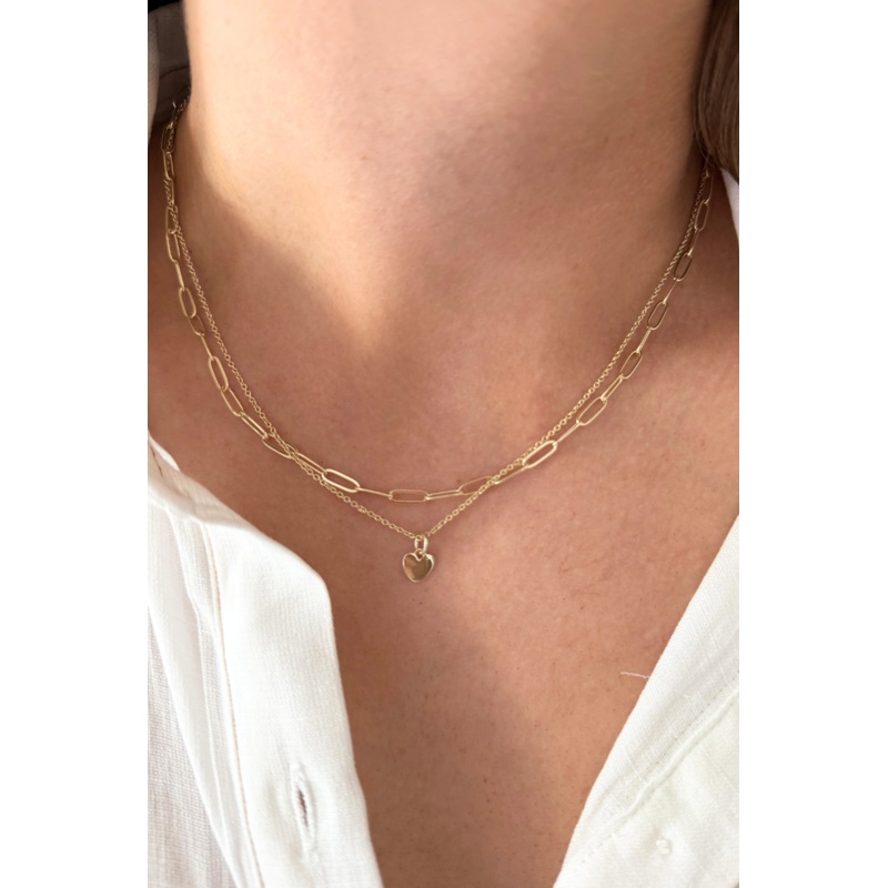 Paper Clip Heart Necklace Gold