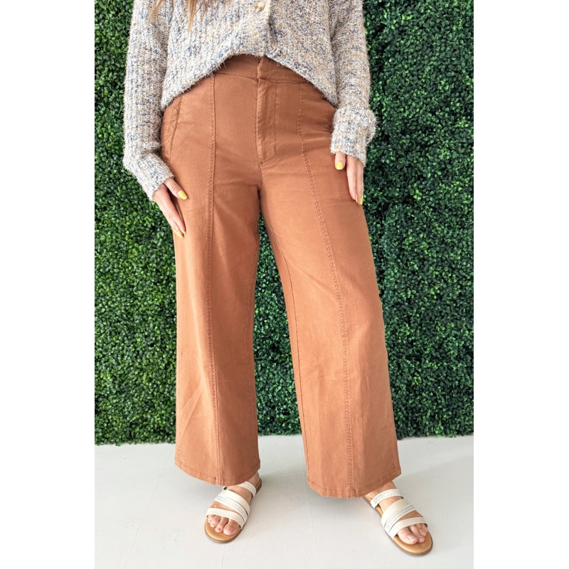 Wide Leg Trouser w/ Elastic Back Wb 0 Mocha Brown