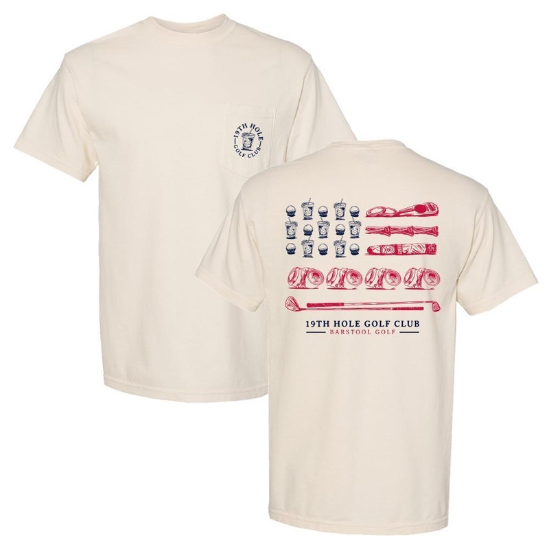 19th Hole Golf Club Flag Pocket Tee Ivory S