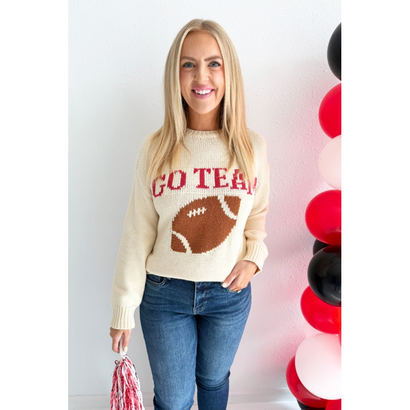 Go Team Football Sweater Small Cream