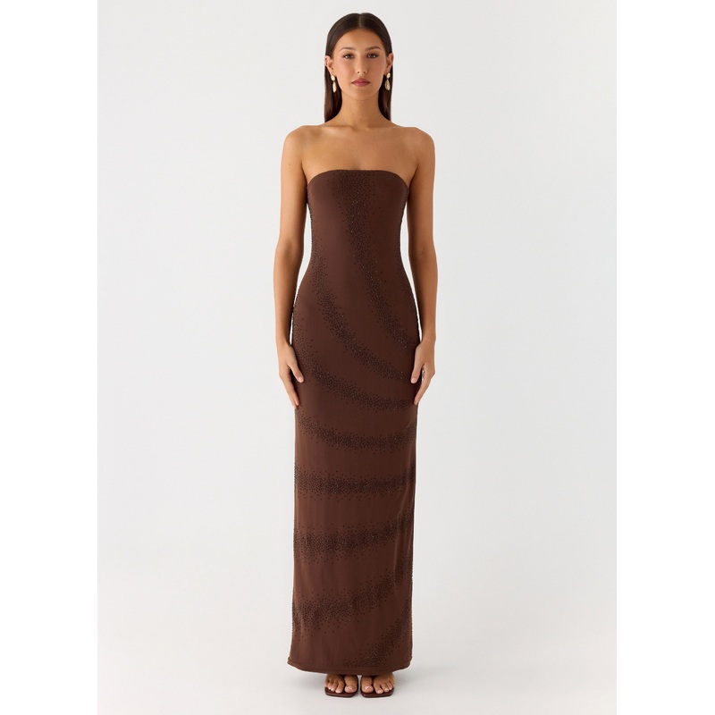 Belisse Beaded Mesh Maxi Dress – Chocolate Chocolate US 0