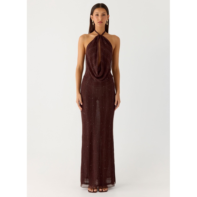 Haylan Sparkle Mesh Maxi Dress – Chocolate Chocolate US 0