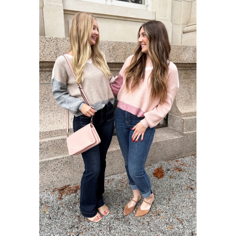 Colorblock Soft Yarn Sweater Small Mauve