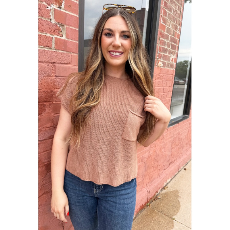 Front Pocket Mock Neck Sweater Small Mauve