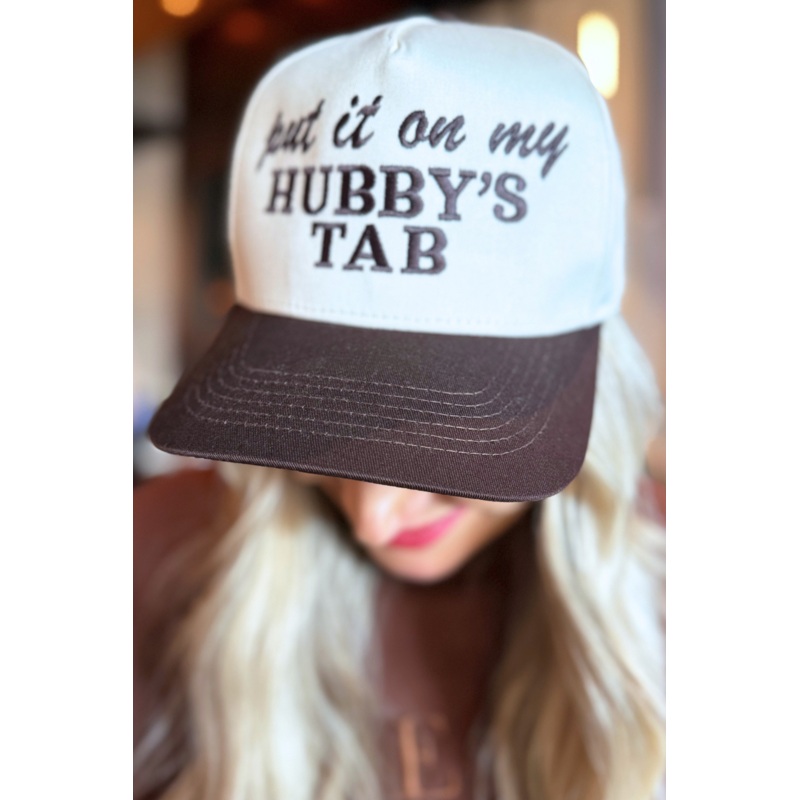 Put It On My Hubby’s Tab Trucker Hat Cream/Chocolate