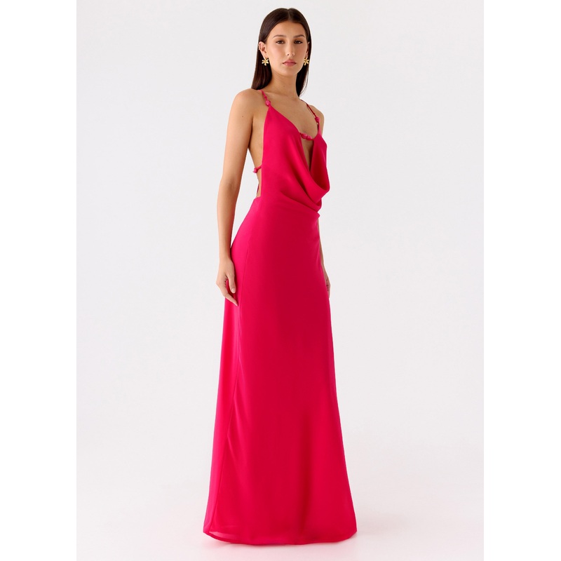 Tropic Muse Beaded Cowl Maxi Dress – Fuchsia Fuchsia US 0